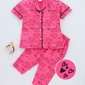 Half Sleeves Night Suits Kitty Print