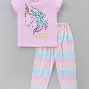 Half Sleeves Tee & Pyjama Sets Unicorn Print