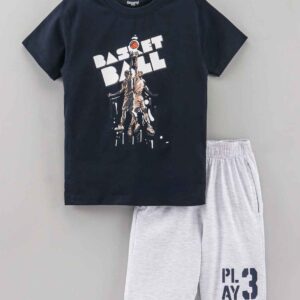Half Sleeves Tee & Shorts Text Print