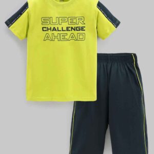 Half Sleeves T-Shirt & Full Length Track Pant Text Print