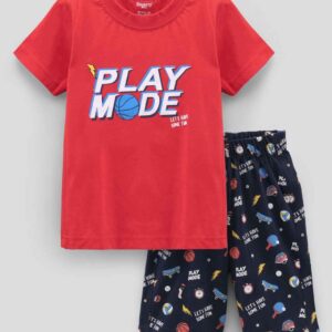 Half Sleeves T-Shirt & Shorts Set Text Print