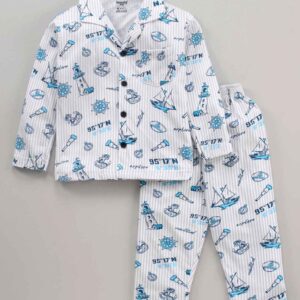 Cotton Sinker Full Sleeves Night Suit Cars Print with Ship Applique