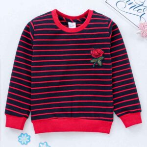 Full Sleeves Stripe Sweater Rose Patch